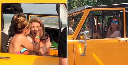 Shakira e Kathy Kopp durante as gravações do clipe de "La Bicicleta"