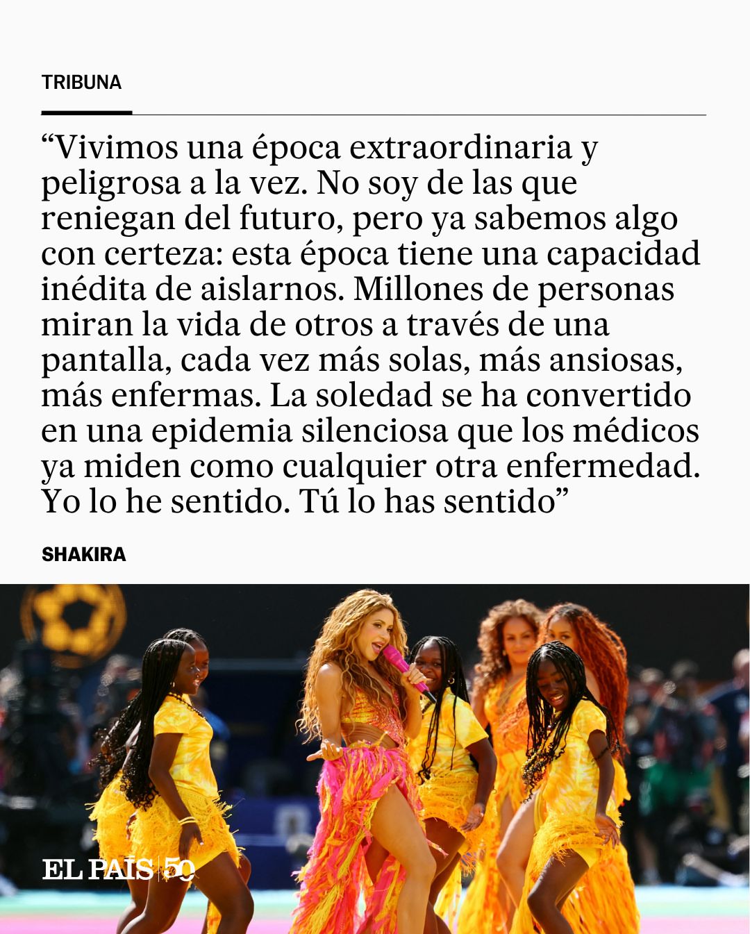 Trecho da carta de Shakira publicada pelo El País