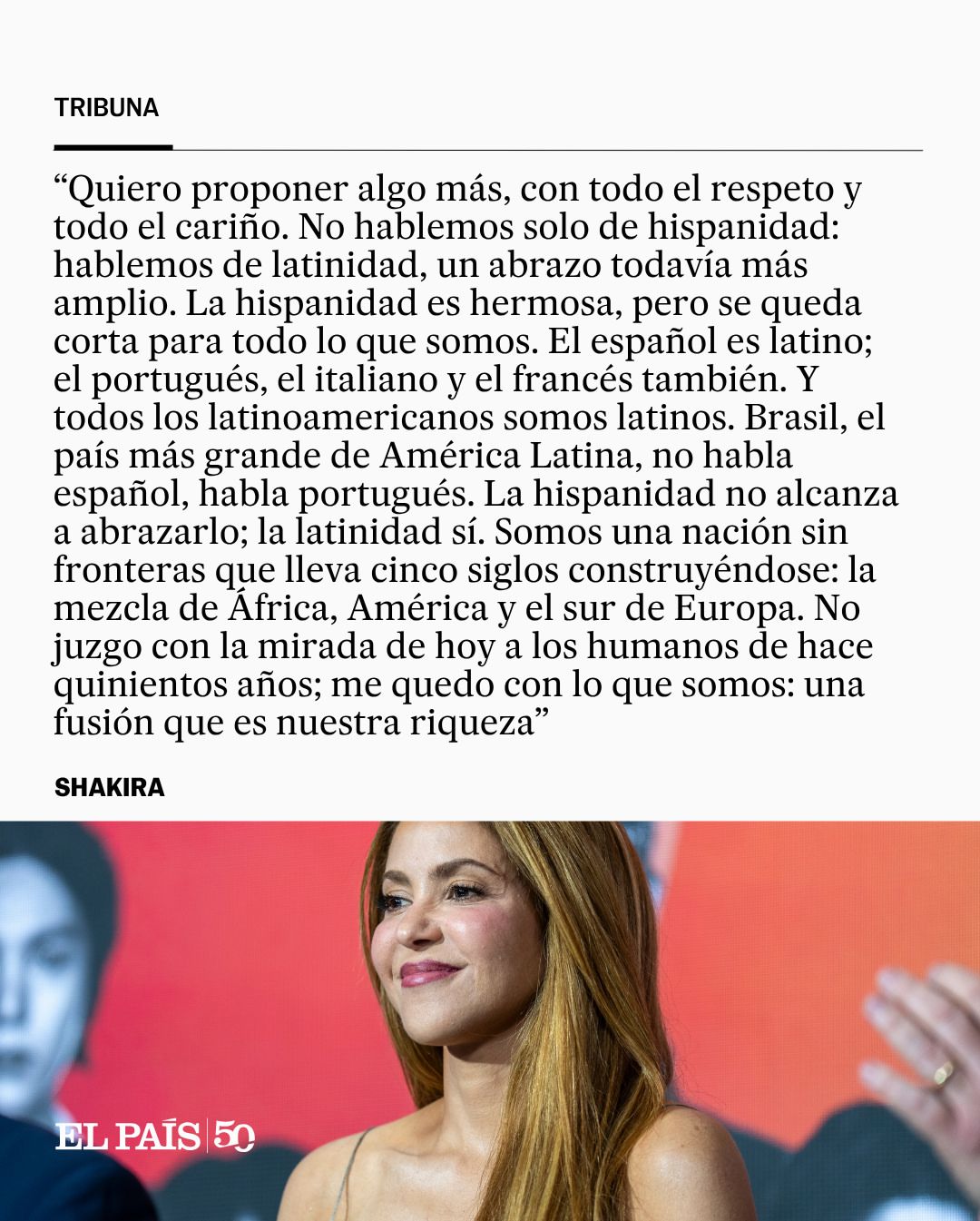 Trecho da carta de Shakira publicada pelo El País