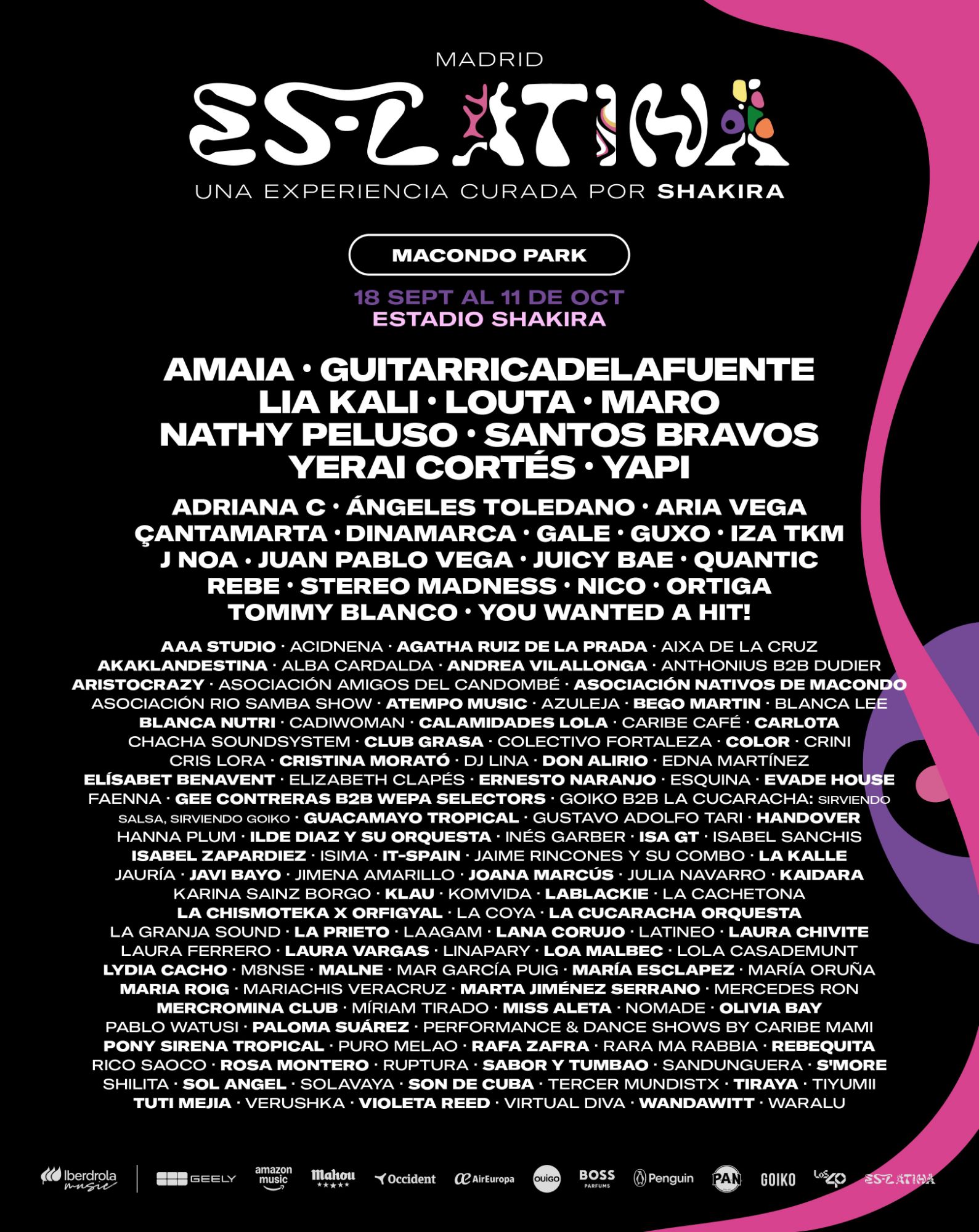 Cartaz completo do ES LATINA, experiência cultural da residência de Shakira em Madrid
