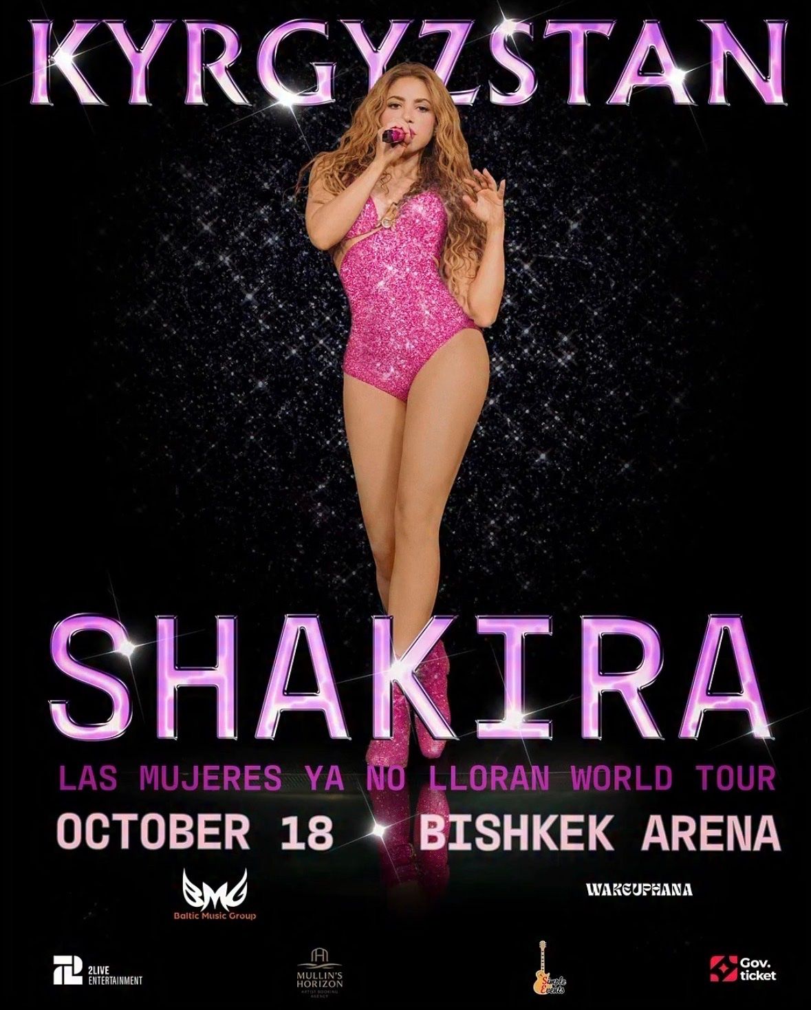 Banner do show de Shakira em Bishkek, Quirguistão, em 18 de outubro de 2026